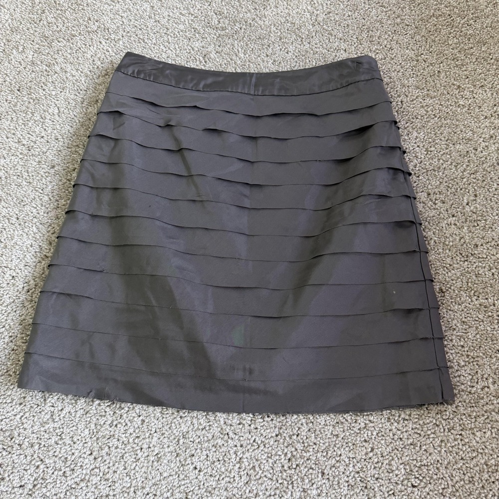 Ann Taylor LOFT Skirt Womens 0 Gray Silk Satin Mini Layered Pencil Lined